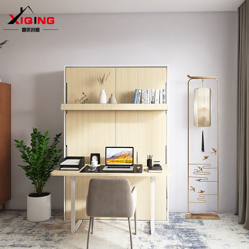 Festive Invisible Bed, Double-Layer Desk, Bookshelf, Solid Wood Folding Bed, Office Bed, Murphy Wall Bed, Hardware Accessories, Finished Product
