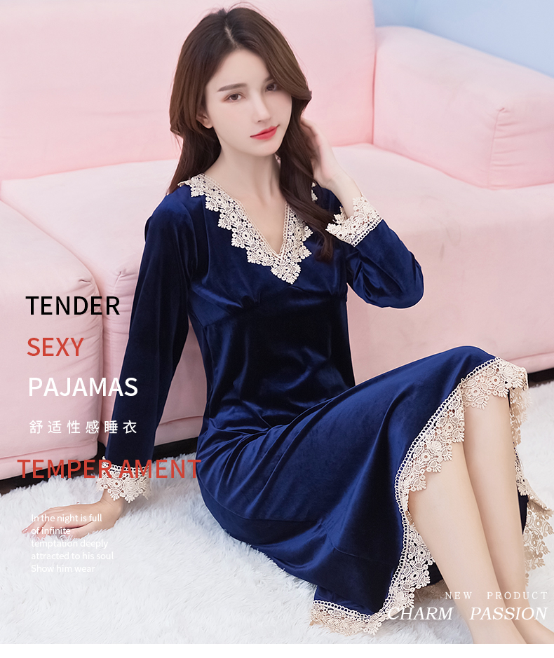 Mùa thu và mùa đông Đồ ngủ nhung vàng mới dành cho nữ mùa xuân và mùa thu Bộ đồ ngủ bằng nhung mỏng dành cho nữ Áo dài tay phiên bản Hàn Quốc của trang phục phục vụ tại nhà đầm đẹp dự tiệc