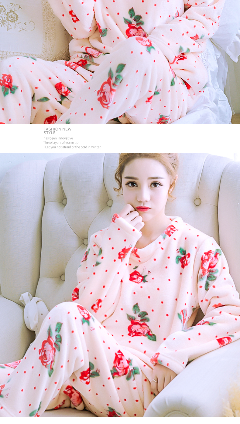 Flannel đồ ngủ nữ mùa thu đông dày san hô lông cừu dài tay phù hợp với Hàn Quốc dịch vụ nhà ngọt ngào dễ thương phụ nữ mùa đông - Giống cái nhà may đồ bộ đẹp
