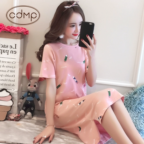 Мультяшная милая летняя хлопковая пижама, длинная юбка, в корейском стиле