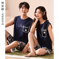 2 sets price Summer pajamas couple sleeveless cotton thin simple fashion casual sports homewear set cotton