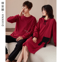 Couples pajamas spring and autumn cotton red womens nightgown wedding newlywed long sleeves homewear mens suit 2021 new model