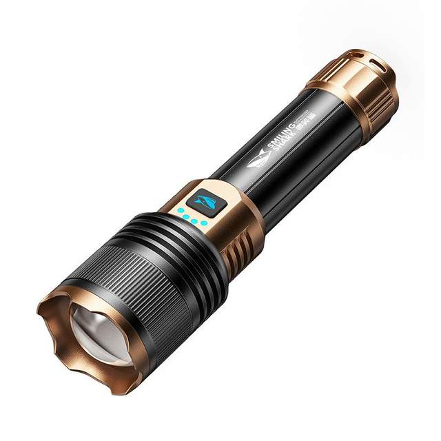 Smiling Shark White Laser Super Bright M80 Black Gold Flashlight Zoom Outdoor Caving Hiking LED Long-range Patrol Flashlight