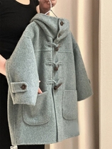 2023 autumn and winter Korean version of the new girls coats middle and large childrens temperament and high-end mid-length hooded woolen coats