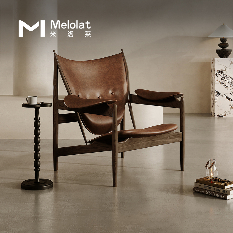 Chieftain Chair, Jay Chou Style Single Sofa, Mid-Century Style, Nordic Nappa Leather, White Wax Wood, Oil Wax Leather, Genuine Leather Single Chair