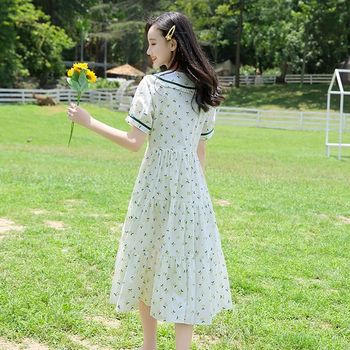 Летнее платье, свежая кукла для школьников, длинная юбка, в цветочек, кукольный воротник, средней длины
