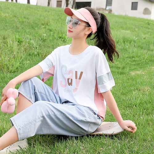 Летняя одежда, хлопковая брендовая футболка с коротким рукавом, в корейском стиле, для средней школы
