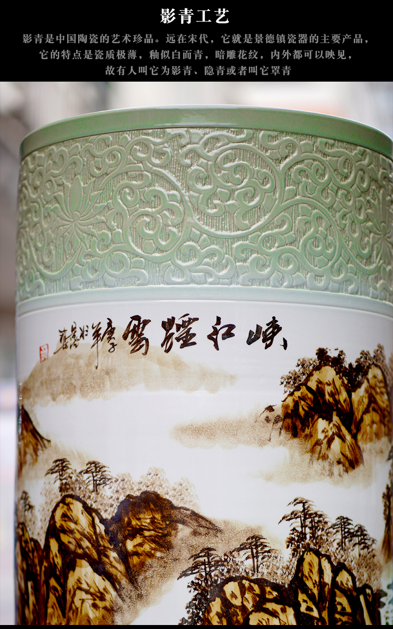 Jingdezhen ceramic hand - made landscape painting of large vase furnishing articles hotel lobby porch opening gifts