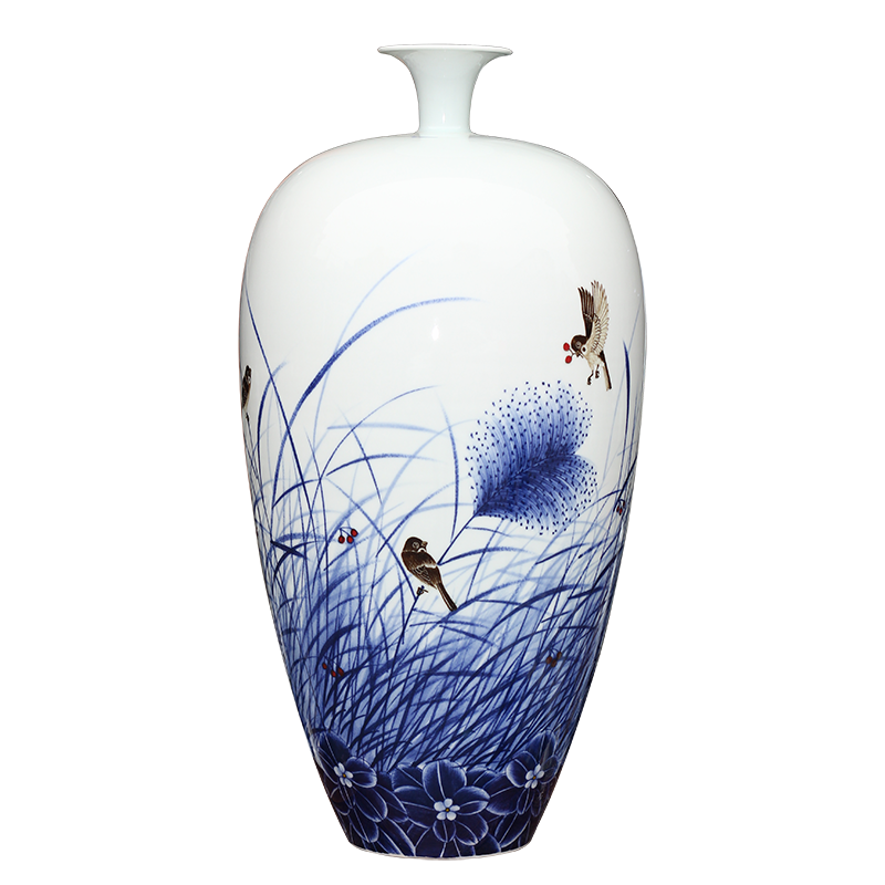 Jingdezhen hand - made ceramic dry flower flower vase spring in his I household living room mesa furnishing articles of handicraft