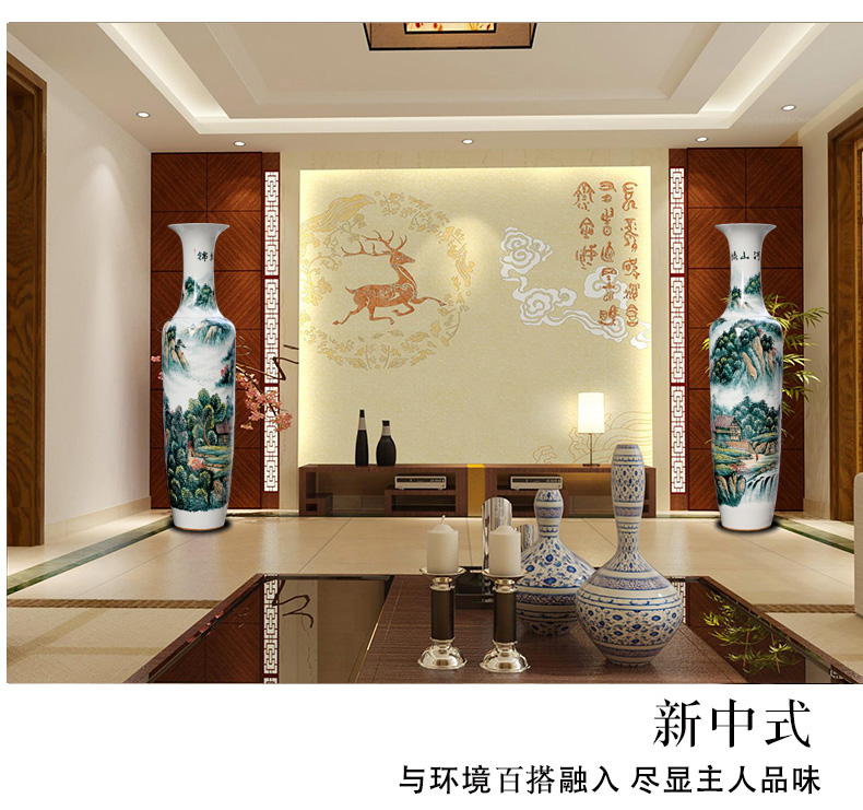 Jingdezhen hand - made under the glaze color landscape painting of large ceramic vase household stores sitting room hall decorative furnishing articles