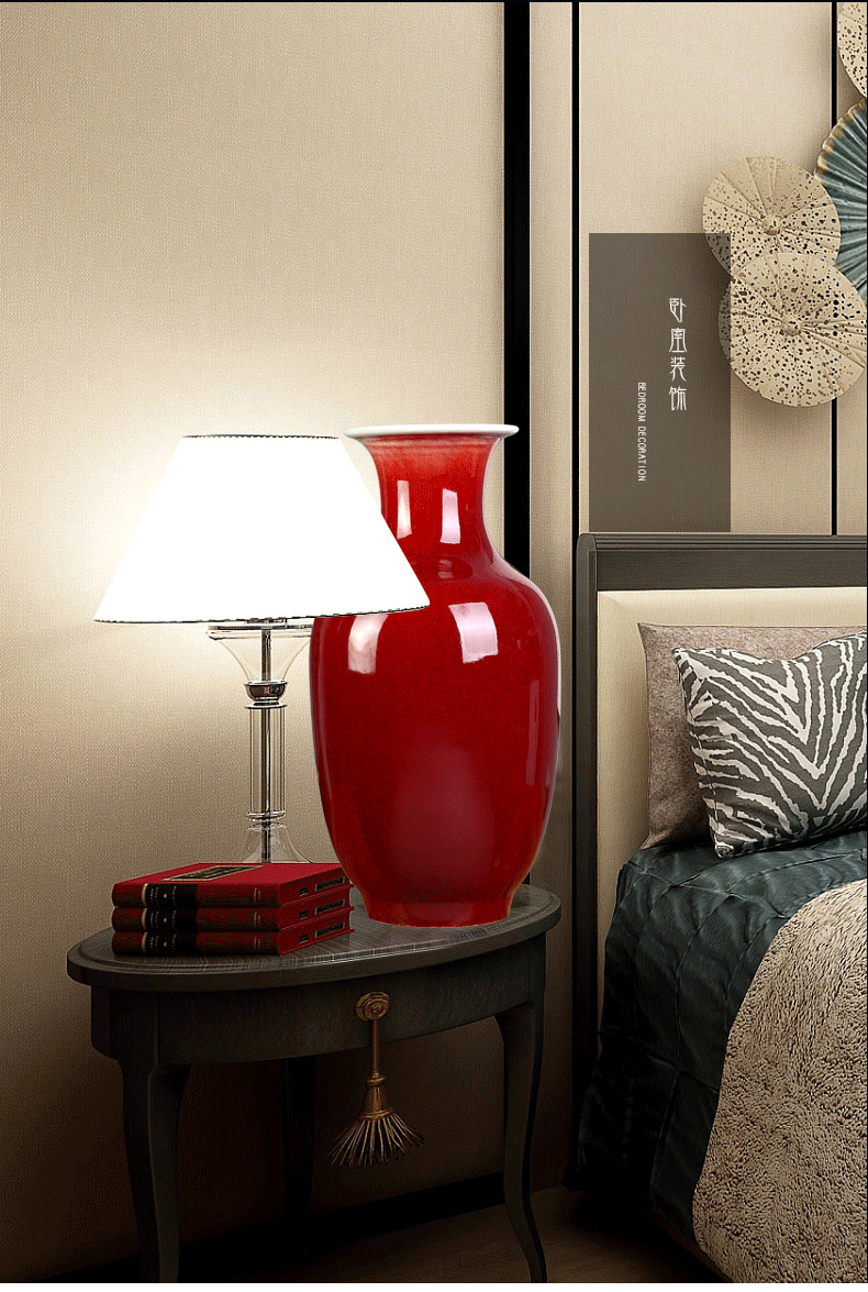 Open the slice of jingdezhen ceramics ruby red archaize crack glaze big vase 50 cm high sitting room adornment furnishing articles