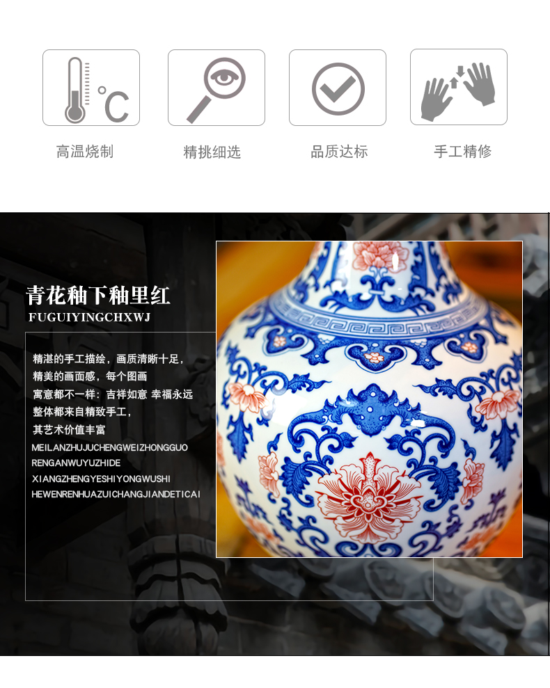 Jingdezhen blue and white porcelain vase youligong tangled branches of the study of new Chinese style living room decoration porcelain bottle furnishing articles