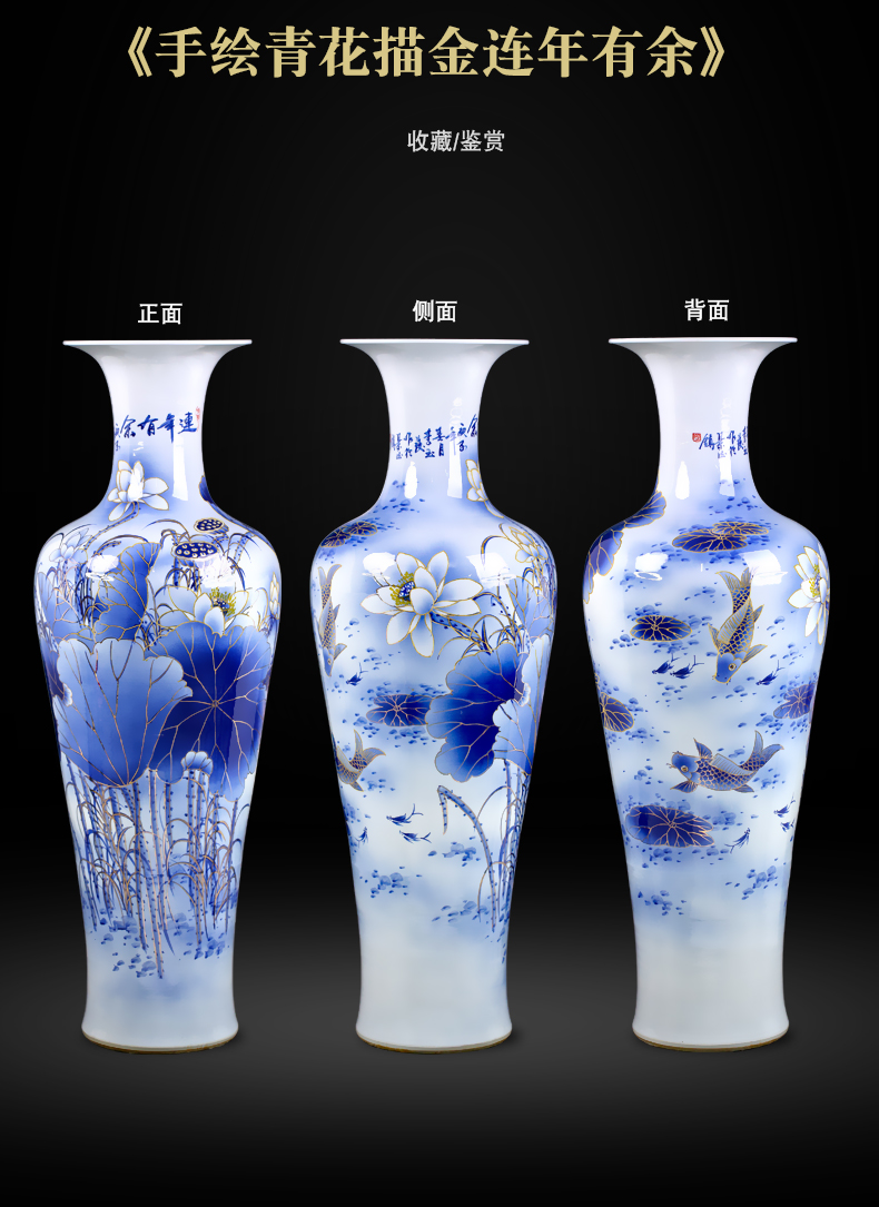 Jingdezhen blue and white porcelain of the big sitting room ground ceramic vase hand - made paint new Chinese style furnishing articles TV box ornaments