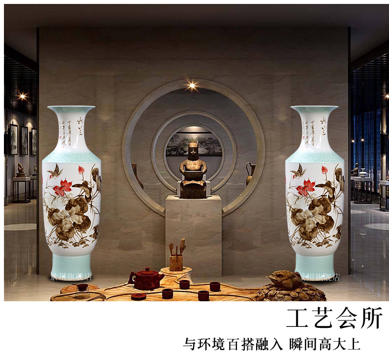 Jingdezhen ceramic fish hand - made harmony lotus sitting room be born big vase household adornment office furnishing articles