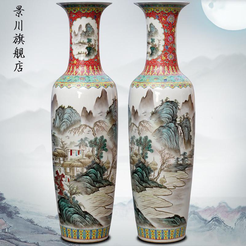 Hand made landscapes jingdezhen famille rose porcelain vase landing place to live in the sitting room shops opening gifts