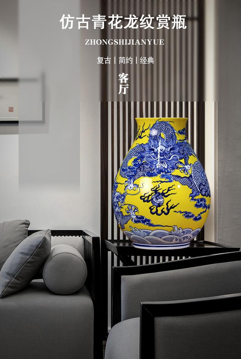 Jingdezhen blue and white dragon hand antique ceramics at home TV ark place porch calligraphy and painting to receive the goods