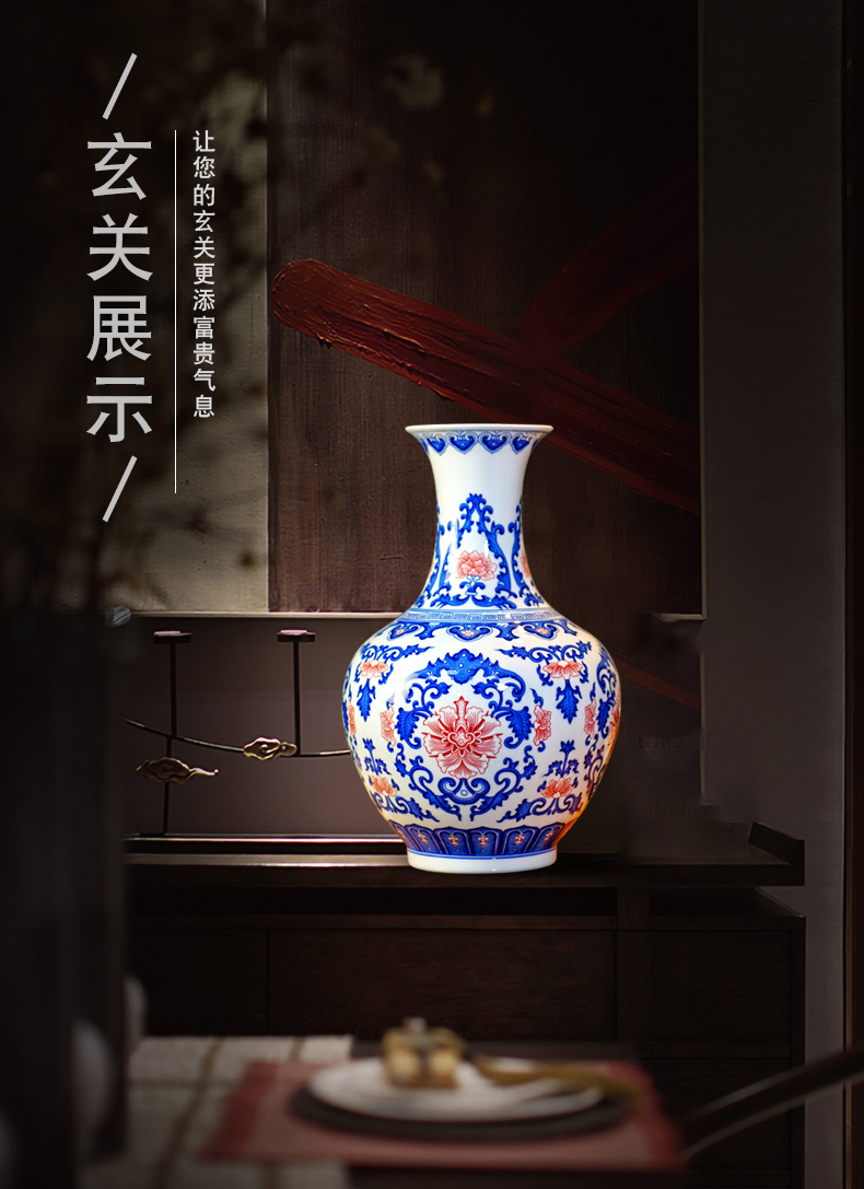 Jingdezhen blue and white porcelain vase youligong tangled branches of the study of new Chinese style living room decoration porcelain bottle furnishing articles