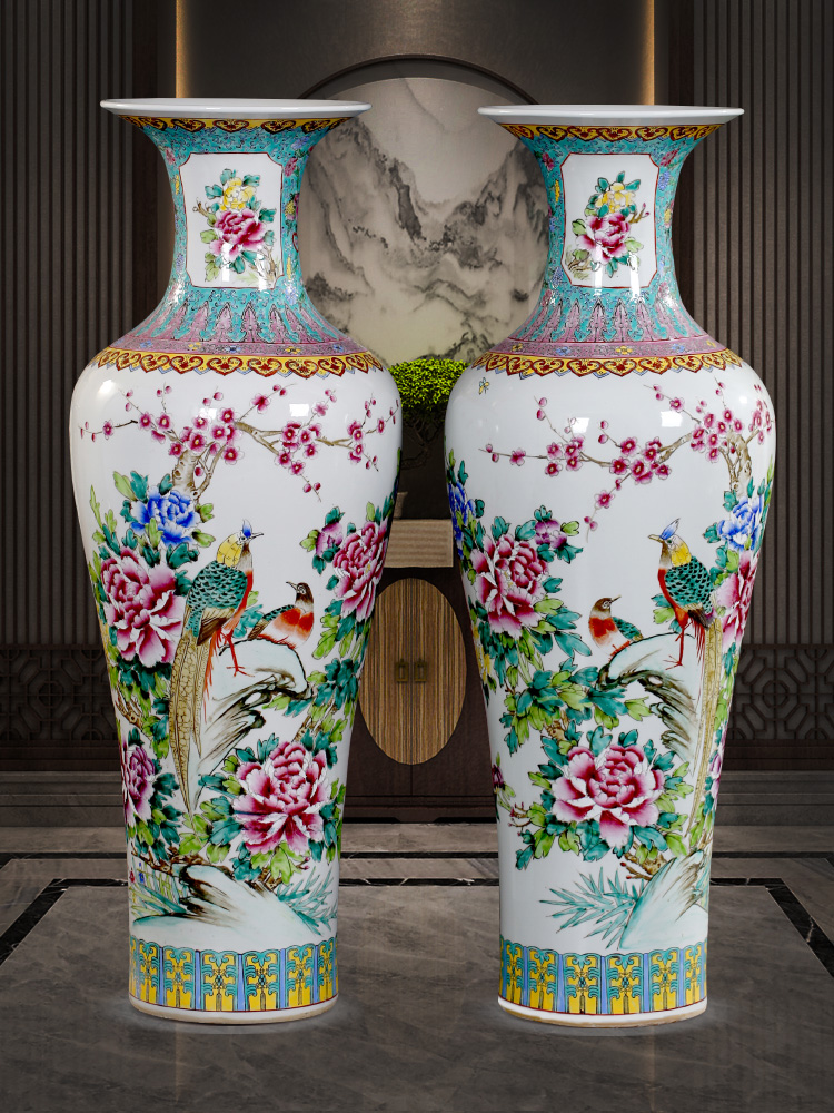 Jingdezhen ceramics powder enamel ceramic landing big vases, the sitting room is the study of new Chinese style decoration that occupy the home furnishing articles