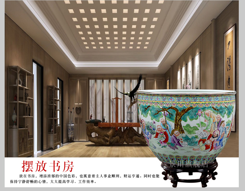 Jingdezhen ceramic goldfish bowl hand - made the fairy party figure the tortoise fish basin water lily cylinder home garden furnishing articles