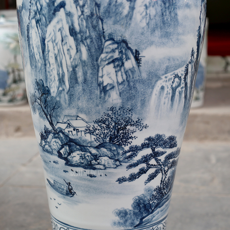 Be born great vase jiangshan jiao more antique hand - made scenery blue and white porcelain of jingdezhen ceramics sitting room big furnishing articles