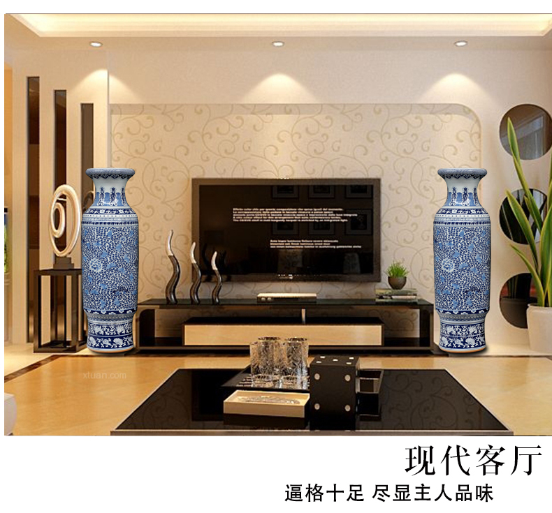 Jingdezhen ceramic of large vases, sitting room of Chinese style household furnishing articles hand - made of blue and white porcelain lotus flower vase of porcelain of admiralty