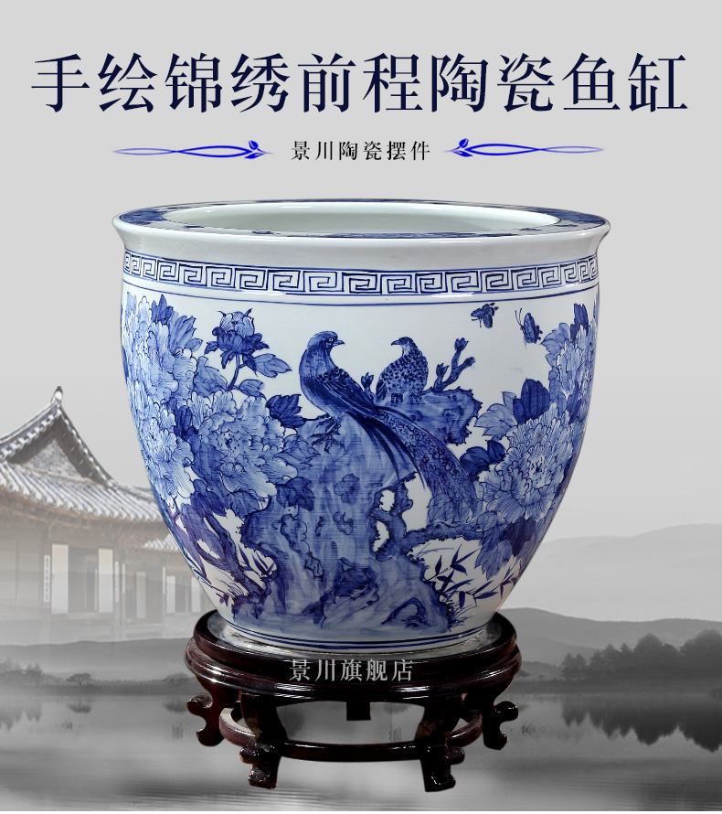 Blue and white porcelain of jingdezhen ceramics hand - made bright future water lily gold tortoise aquariums household adornment furnishing articles