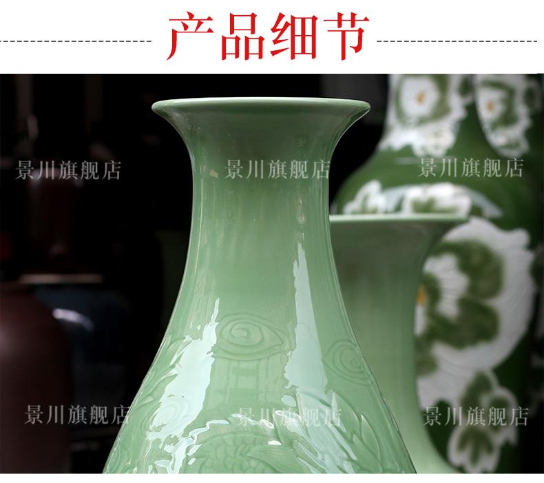 Jingdezhen ceramic film blue in extremely good fortune gourd carving medium vase mesa study office furnishing articles in the living room
