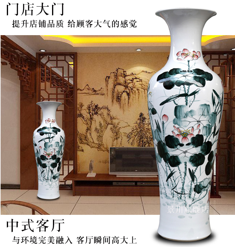 Hand - made ink color blue and red lotus lotus fish landing big vase jingdezhen ceramic household sitting room adornment furnishing articles