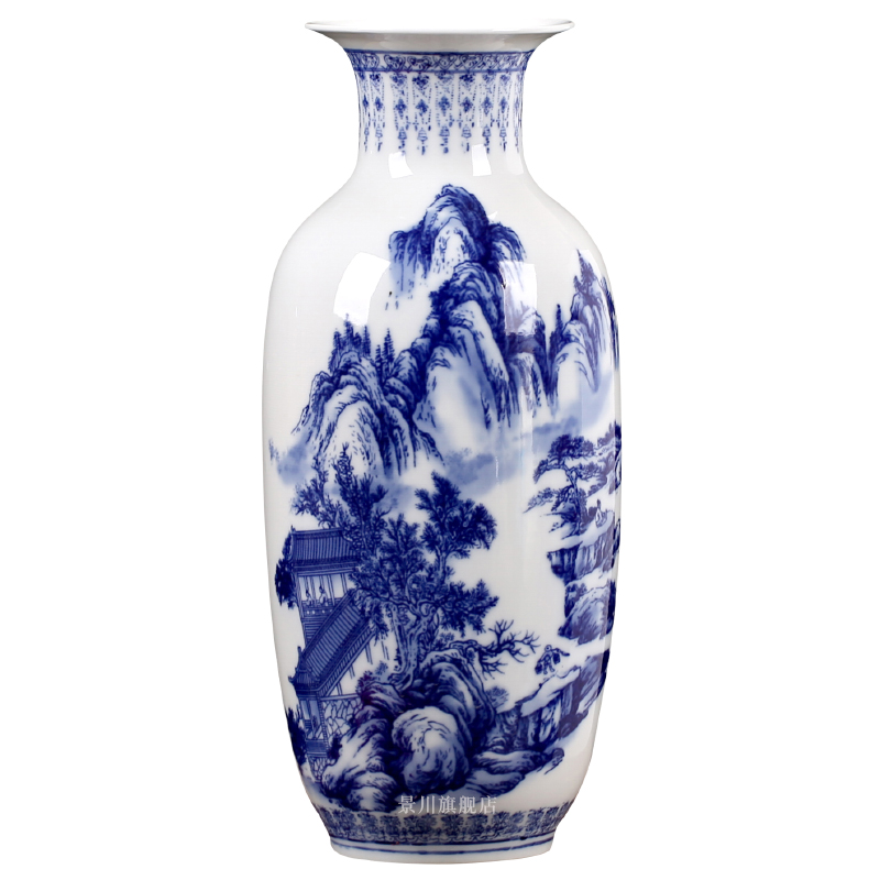 Jingdezhen ceramics landscape painting large blue and white porcelain vase I household adornment desktop sitting room mesa furnishing articles