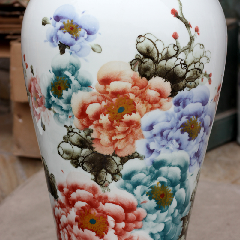 Jingdezhen ceramic hand - made enamel vase peony flower arranging landing big home sitting room is the only thing, the study of Chinese style furnishing articles