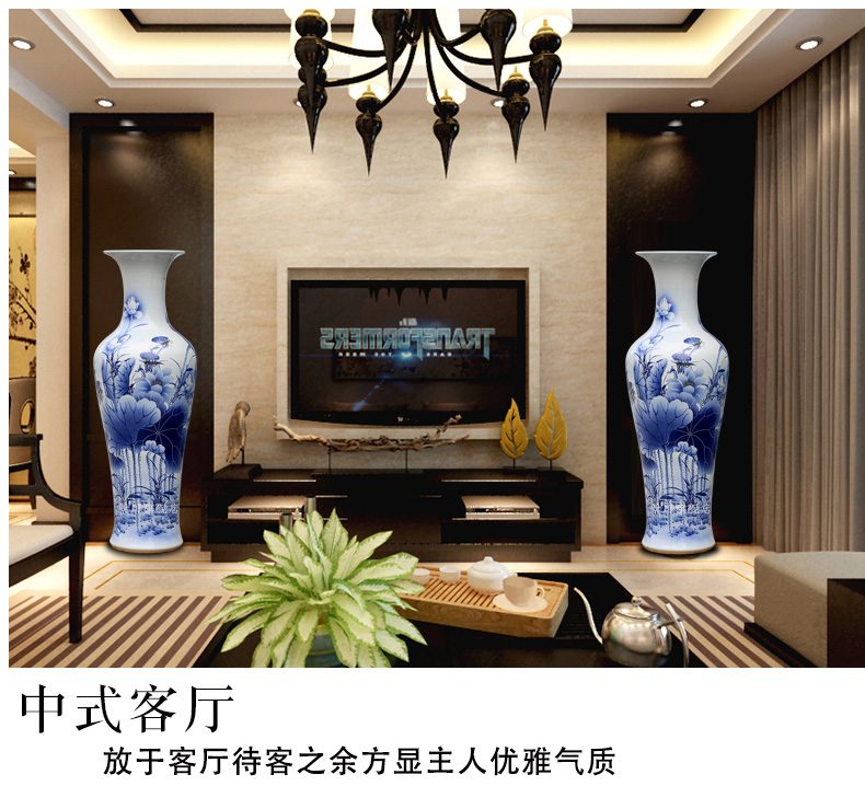 Fish of jingdezhen blue and white porcelain painting lotus sitting room of large vase household furnishing articles of modern ceramics handicraft