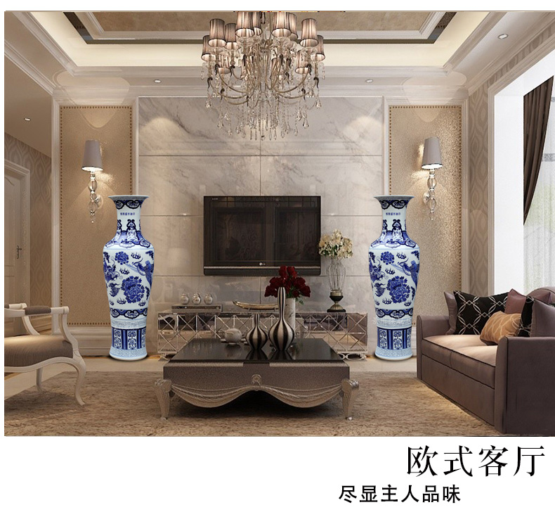 Hand - made longfeng figure of large vase of jingdezhen blue and white porcelain great place to live in the sitting room the hotel Chinese style decoration