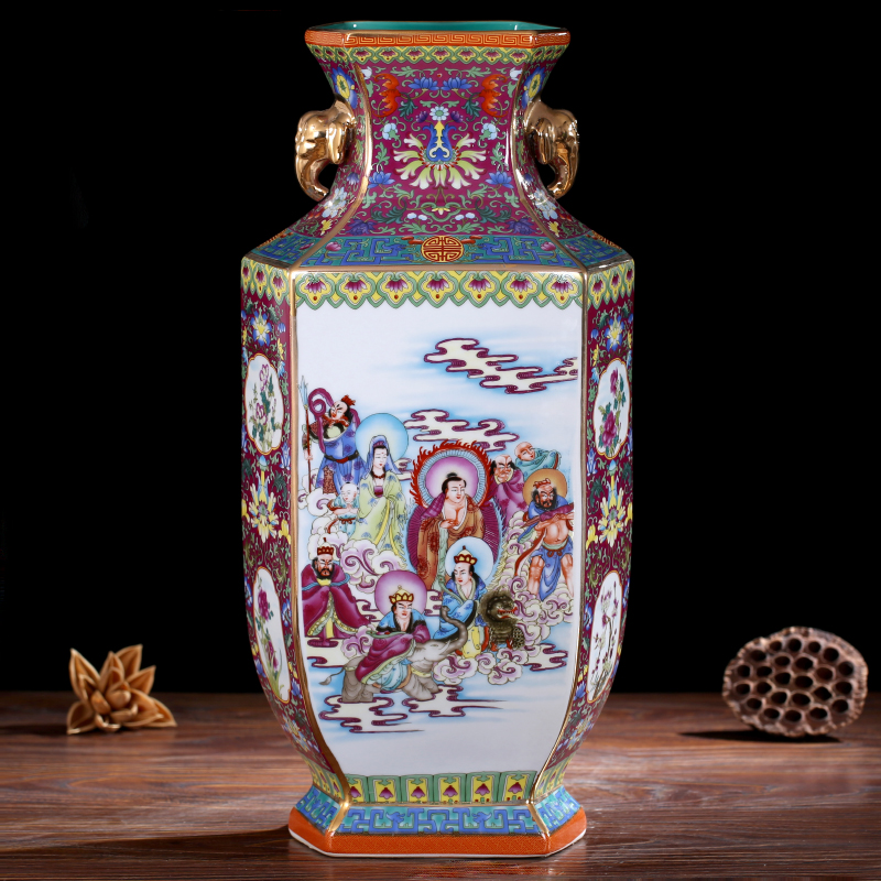 Jingdezhen enamel colored powder made pottery porcelain vase household living room antiques all bottle qianlong furnishing articles of handicraft