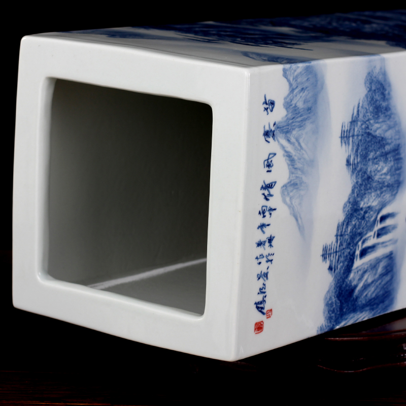Hand draw the miao customs mesa square vase of blue and white porcelain of jingdezhen ceramics receive furnishing articles study calligraphy and painting
