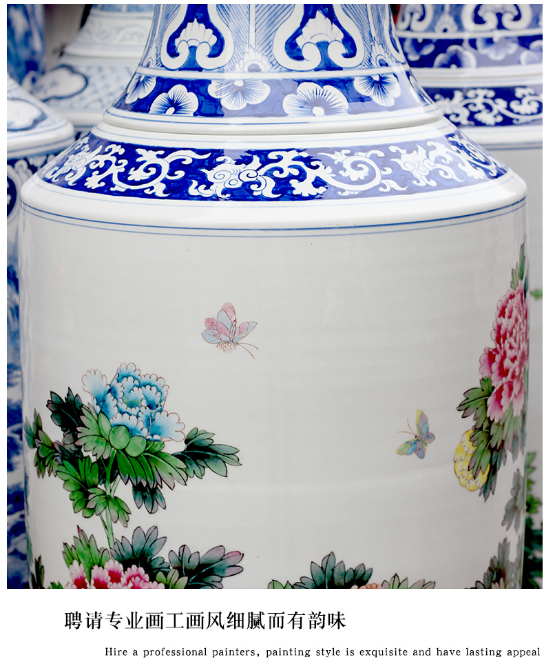 Hand - made pastel riches and honor peony flowers figure sitting room of large vase store decorations of jingdezhen ceramic furnishing articles