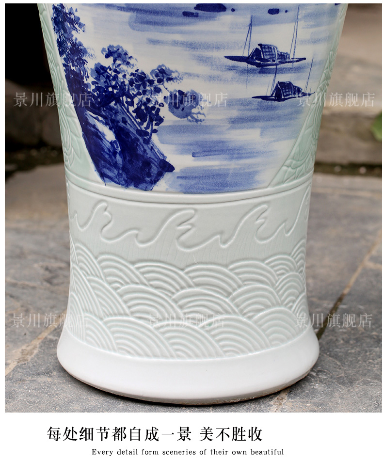 Hand - made mountain dawn rhyme landing big blue and white porcelain vase jingdezhen ceramic home sitting room hotel office furnishing articles