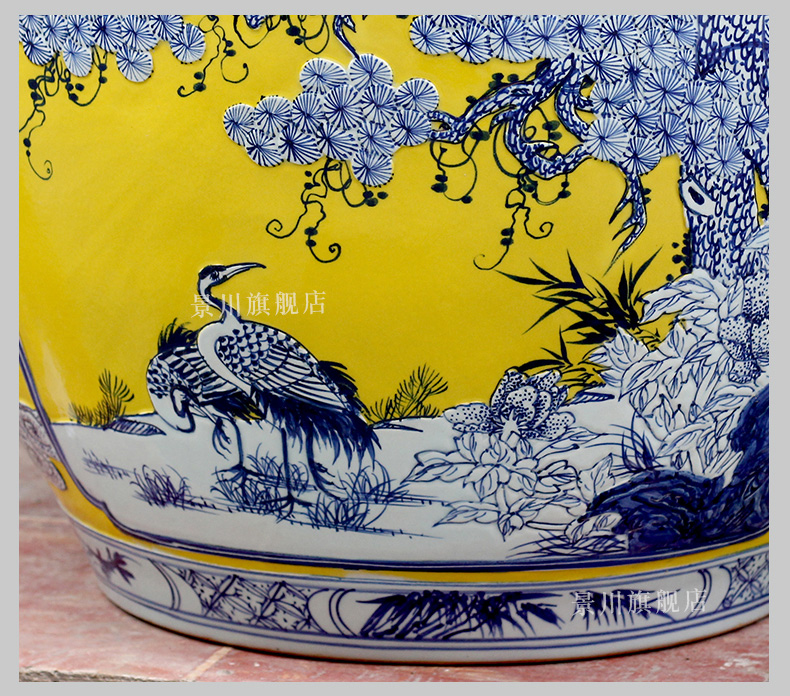 Jingdezhen ceramic hand - carved pine crane live ground tank sitting room courtyard hotel study Chinese penjing products