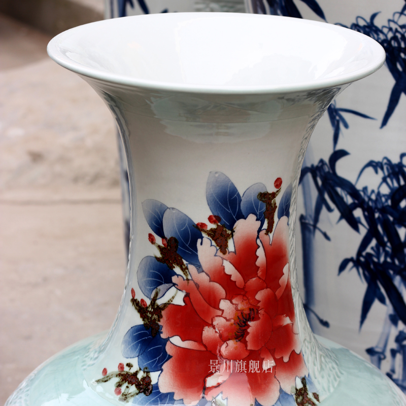 Jingdezhen ceramic hand - made figure peony blooming flowers big vase household living room large bottles of decorative furnishing articles