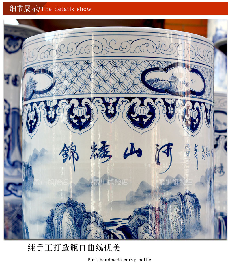 Hand - made kumsusan river, blue and white porcelain vases, pottery and porcelain landing big quiver jingdezhen ceramics furnishing articles
