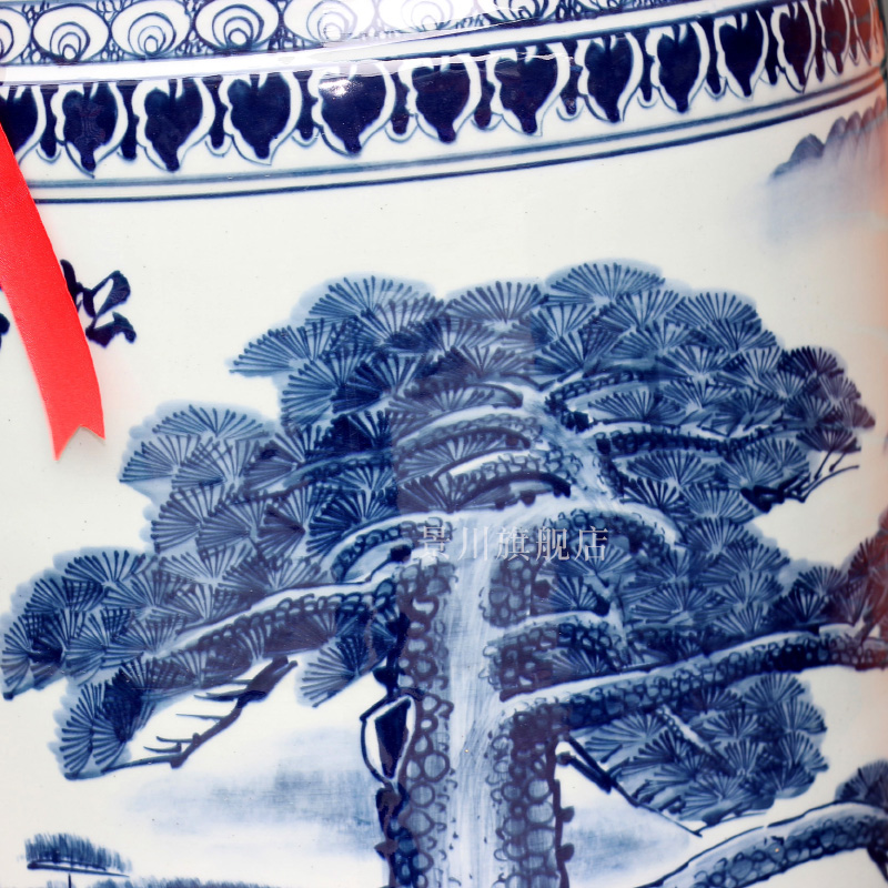 Jingdezhen blue and white antique hand - made ceramic guest - the greeting pine of large vase after classical decorative furnishing articles opening gifts