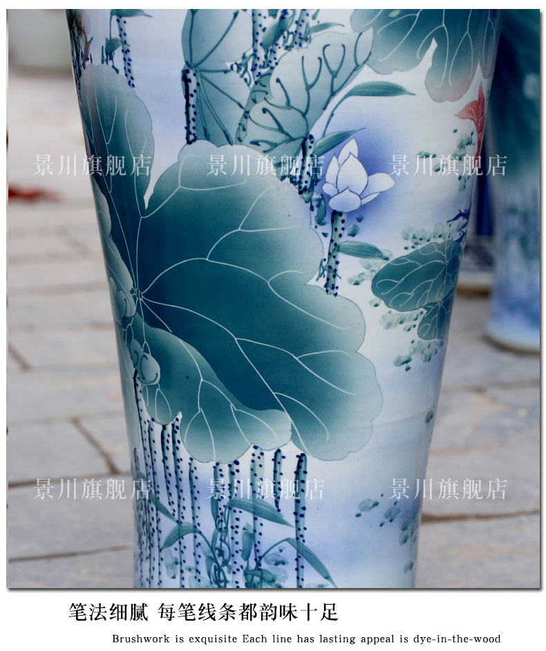 Hand made green lotus lotus hotel porcelain of jingdezhen ceramic floor big vase sitting room adornment is placed