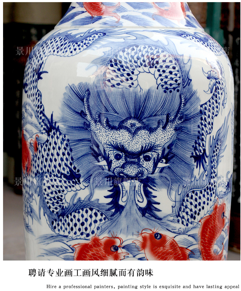 Jingdezhen ceramics, Kowloon 18 carp landing big vase yards the opened the gift porcelain sitting room hotel company