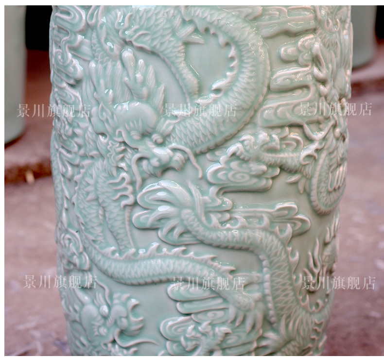 Jingdezhen ceramics carved green glazed carved dragon sitting room of large vase household study office furnishing articles ornament