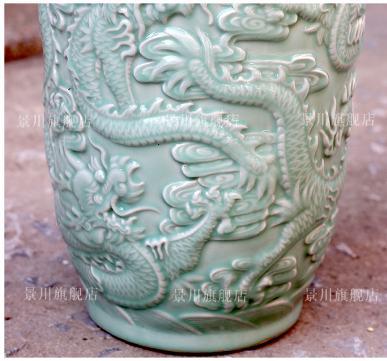 Jingdezhen ceramics carved green glazed carved dragon sitting room of large vase household study office furnishing articles ornament