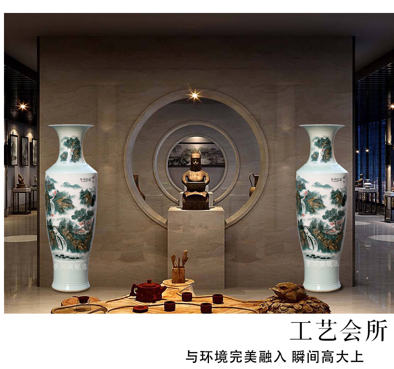 Jingdezhen ceramics hand - made mountain green water show large vases, furnishing articles sitting room hotel modern household adornment