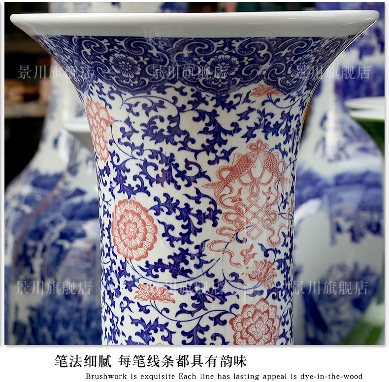 Jingdezhen ceramics bound branch lotus open piece of archaize crack glaze landing big blue and white porcelain vase furnishing articles