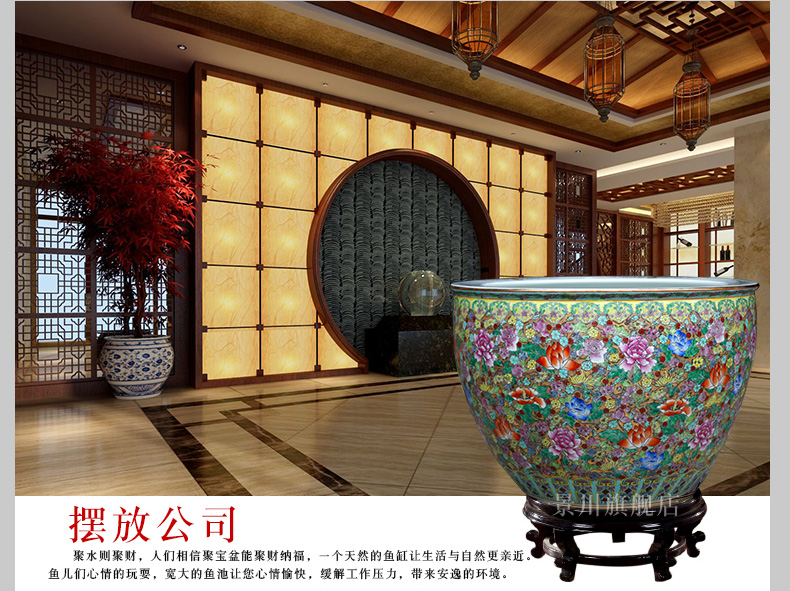 Jingdezhen ceramics hand - made pastel lotus goldfish bowl furnishing articles and calligraphy word rolls receive the tortoise cylinder tank