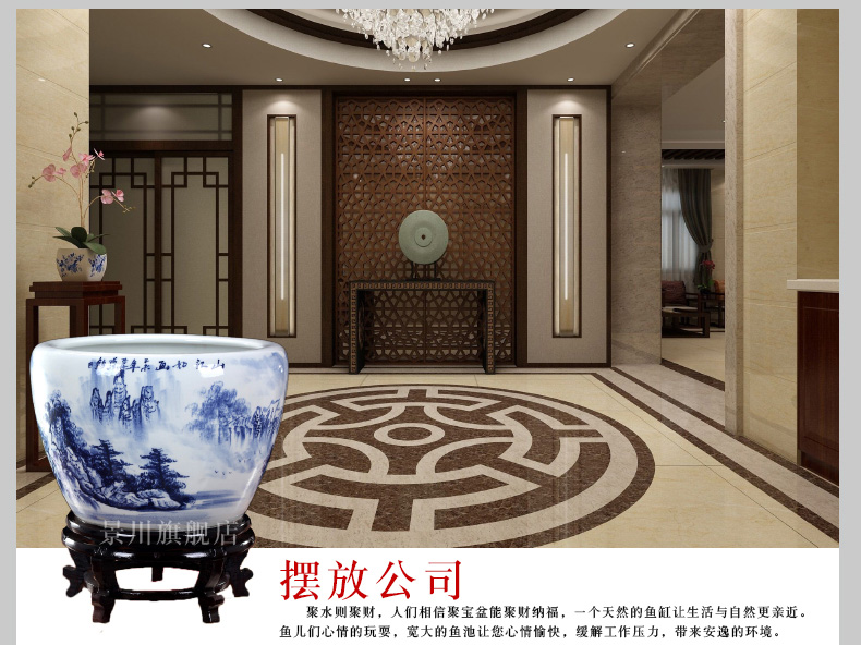 Jingdezhen ceramics large brocade carp goldfish bowl water lily lotus tortoise cylinder cylinder freehand brushwork in traditional Chinese home decoration furnishing articles