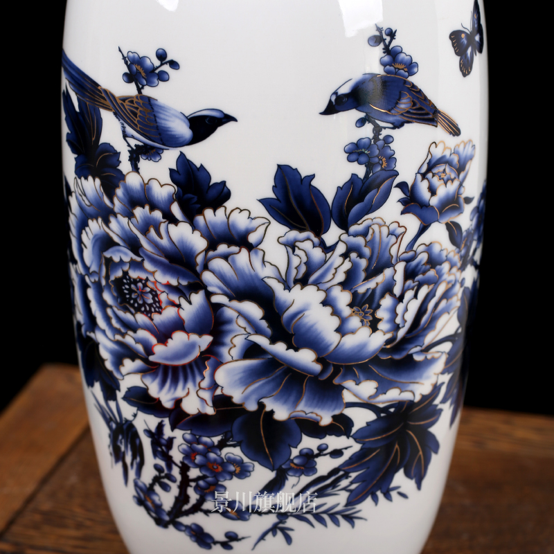 Jingdezhen ceramics blue gold, blue and white porcelain vase peony new home decoration porcelain mesa furnishing articles