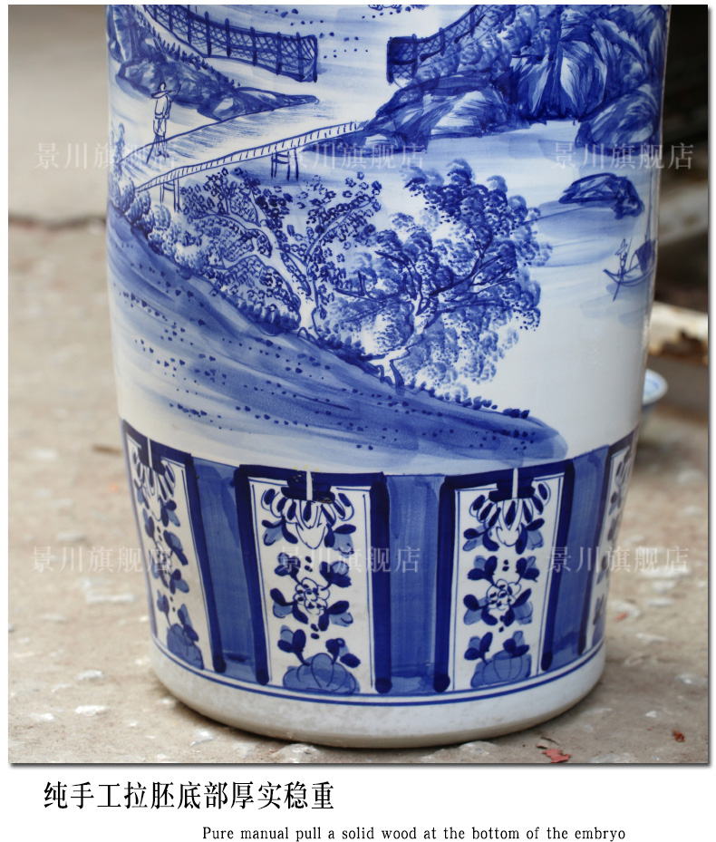 Jingdezhen ceramics hand - made of blue and white landscape of large vase quiver sitting room adornment is placed opening gifts